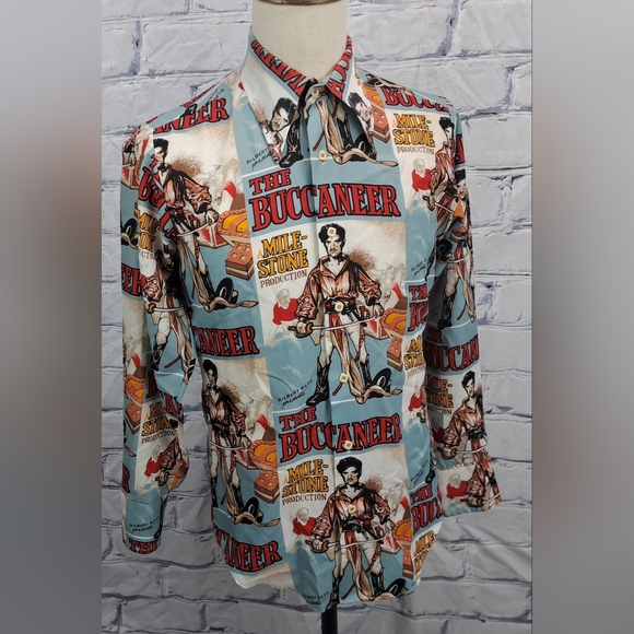 Second Hand Rose by Mack Mens Button Up Shirt Buccaneer Vintage 70s Medium Small - Picture 9 of 16